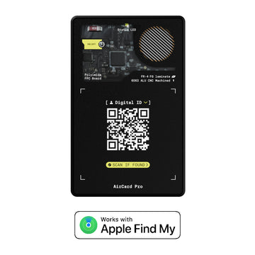 AirCard™ Pro - Android & Apple Bluetooth tracker - Black - Apple Network - White AirCard Pro Bluetooth tracker with speaker grill, circuit details, and QR code on front panel. - Rolling Square